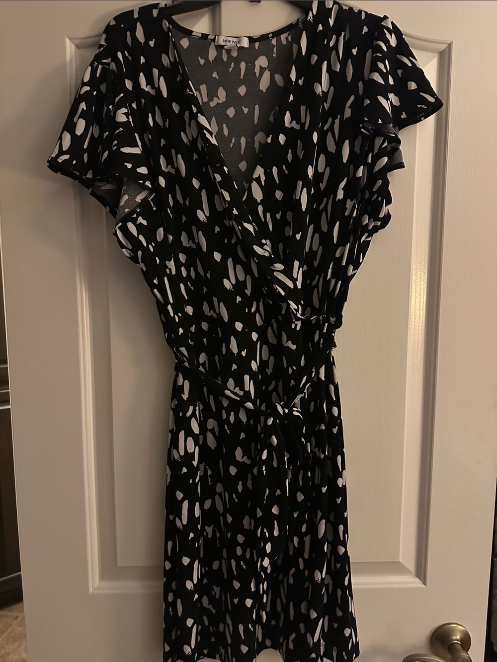 Nine West Wrap Dress with White Spot Print - Black & White